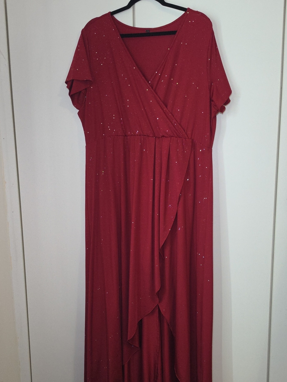 Women's Red Sparkle Wrap Maxi Dress